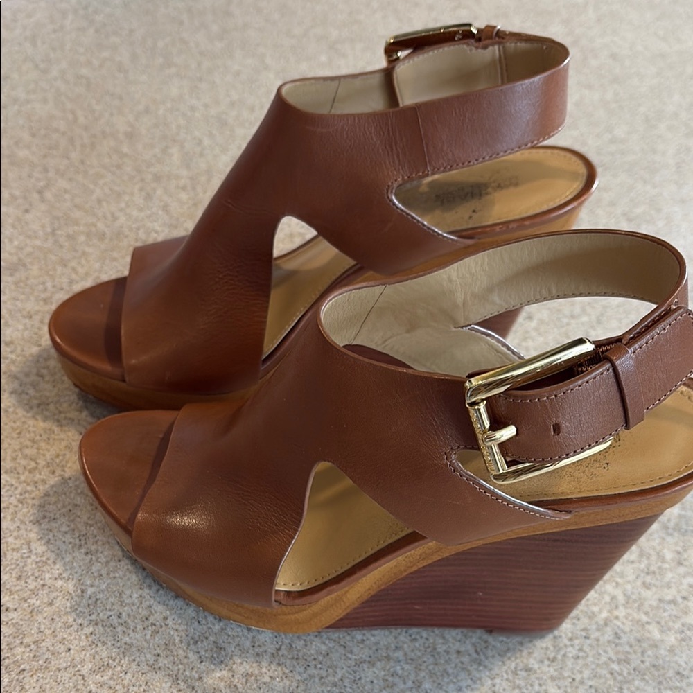 Elegant Brown Leather Wedge Sandals by MICHAEL Michael Kors